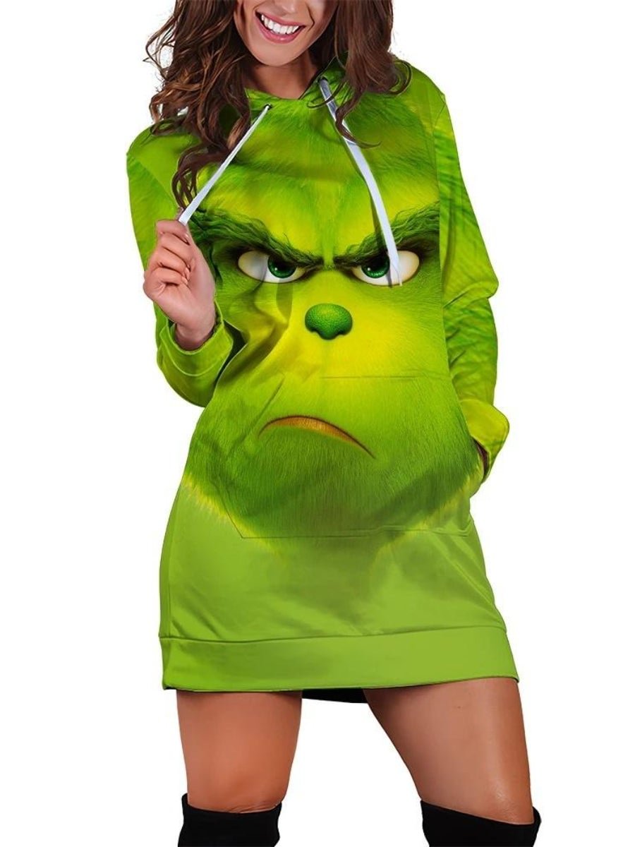 Women's Hooded Dress Grinch 3D Print Casual Novelty Christmas Hoodie