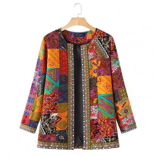 L-6XL Women Jackets Coat Printed Cardigan Non-positioning Printing Ethnic Women Long Sleeve Open Stitch Overcoat Thin Coats Hot