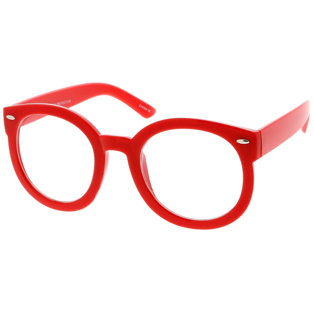 Oversize Thick Arms Round Clear Lens Horn Rimmed Eyeglasses 53mm