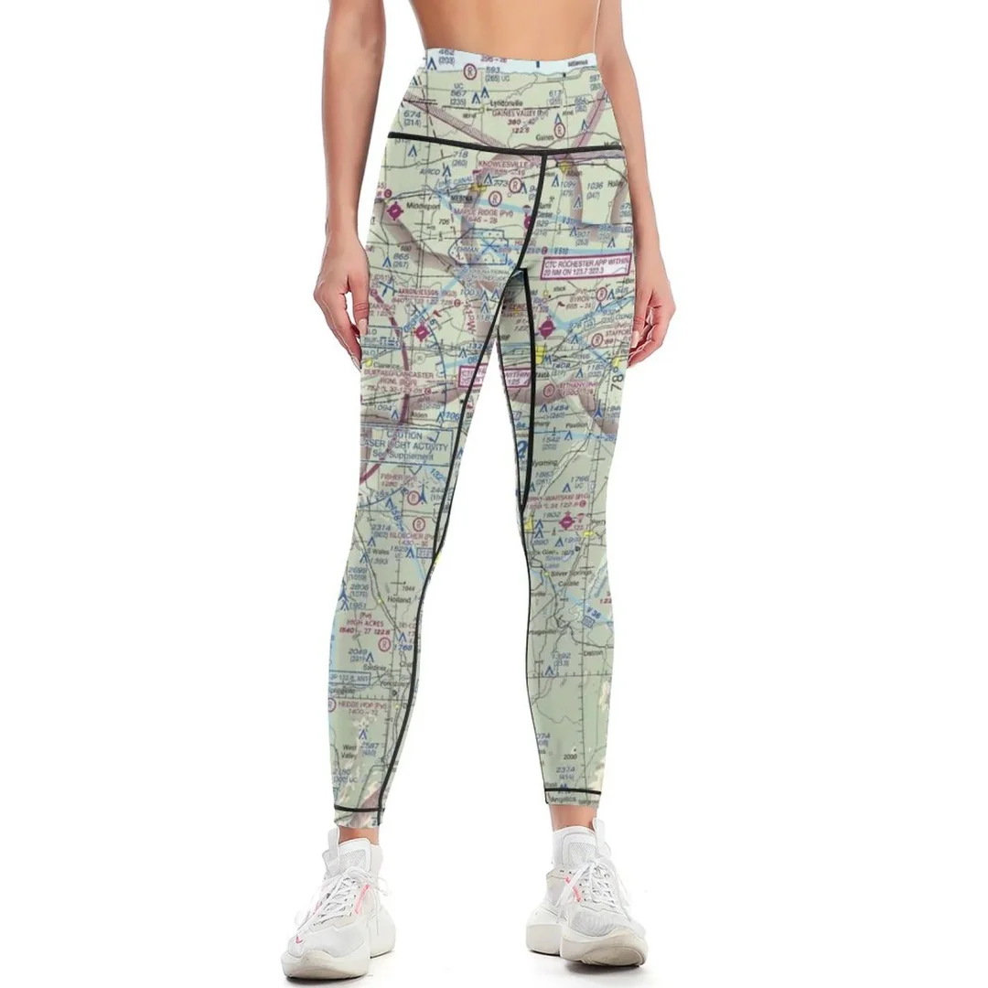 Aviation Map Print Yoga Pants for Women Casual High Waisted Workout Running Leggings