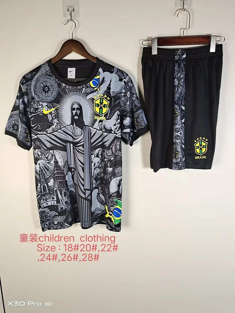 2025-26 Brazil children's short-sleeved training suit black