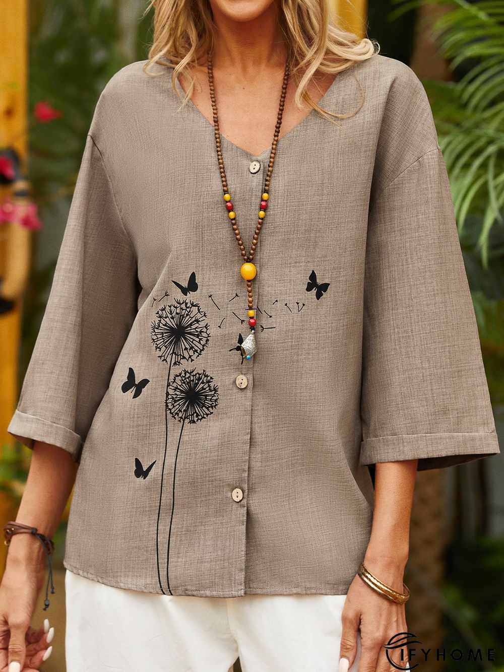 Cotton Casual V Neck Short Sleeve Blouse | IFYHOME