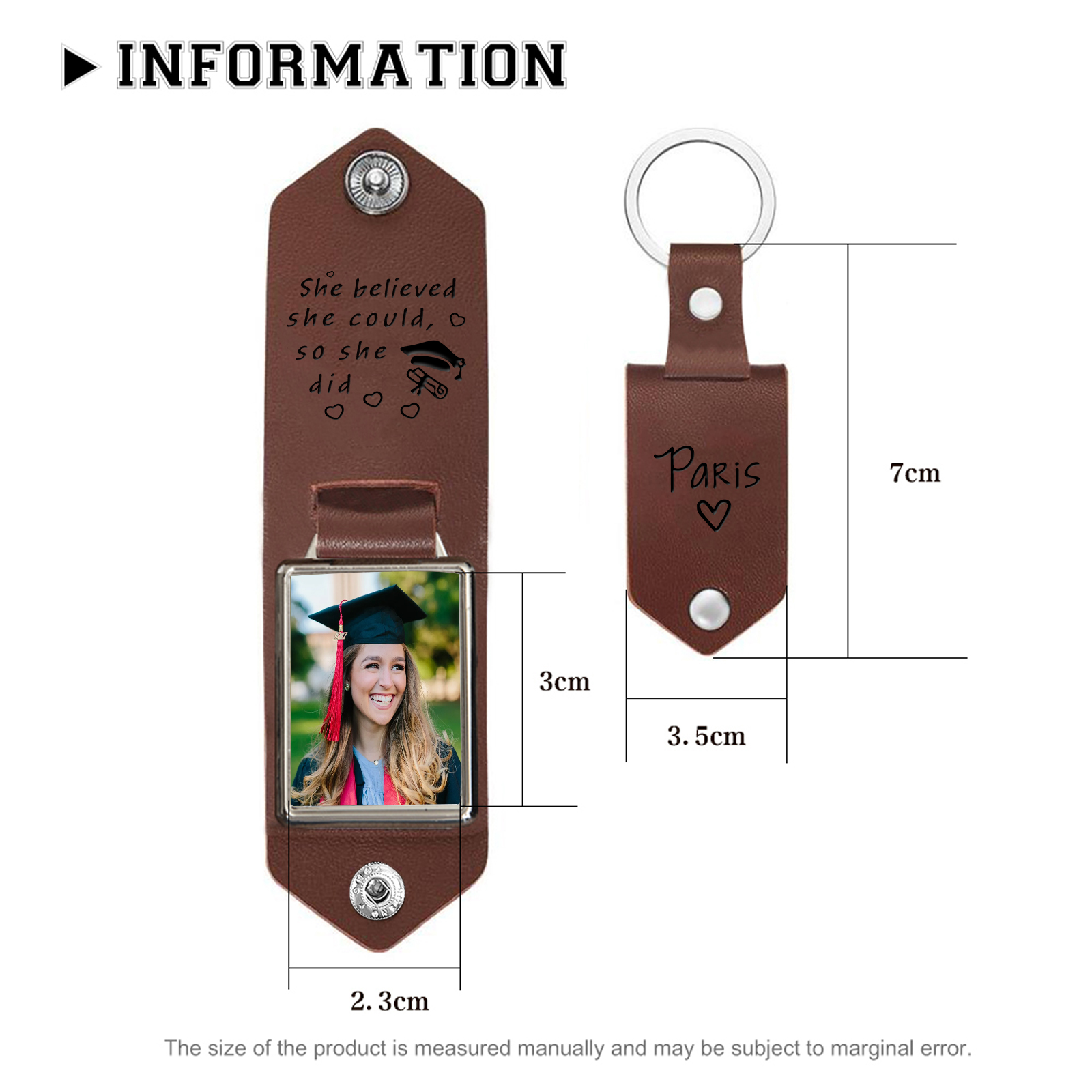 Personalised Graduation Leather Keychain Custom Name & Photo Keychain Graduation Gift - She Believed She Could, So She Did-Jessemade AU
