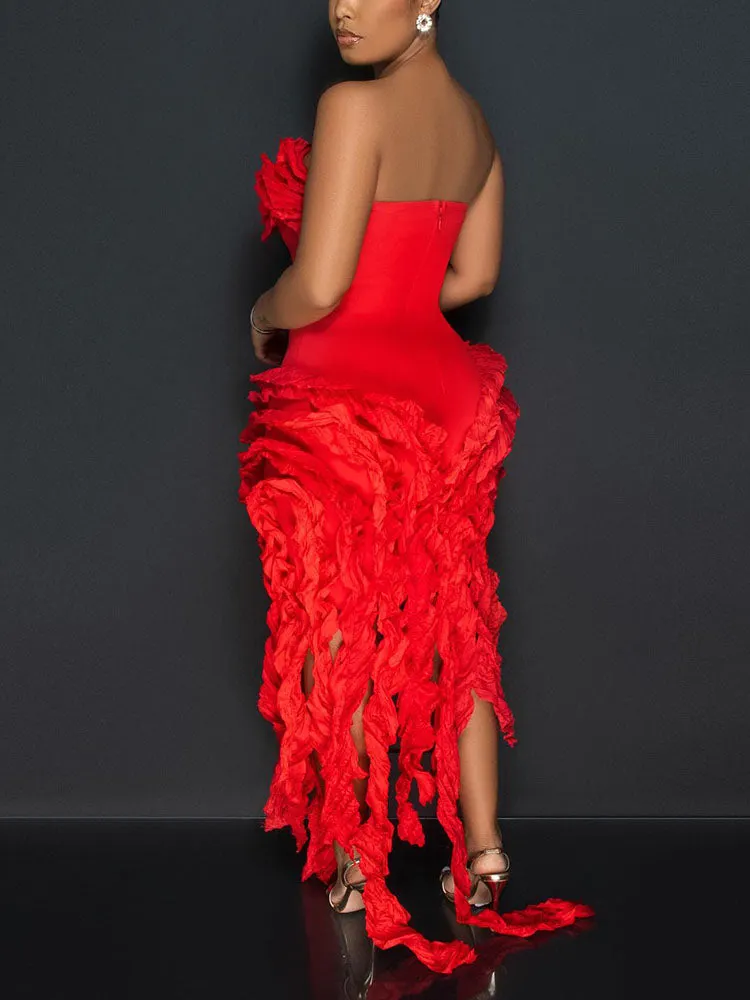 Chic Strapless Ruffle Hem Irregular Maxi Dress main image 1