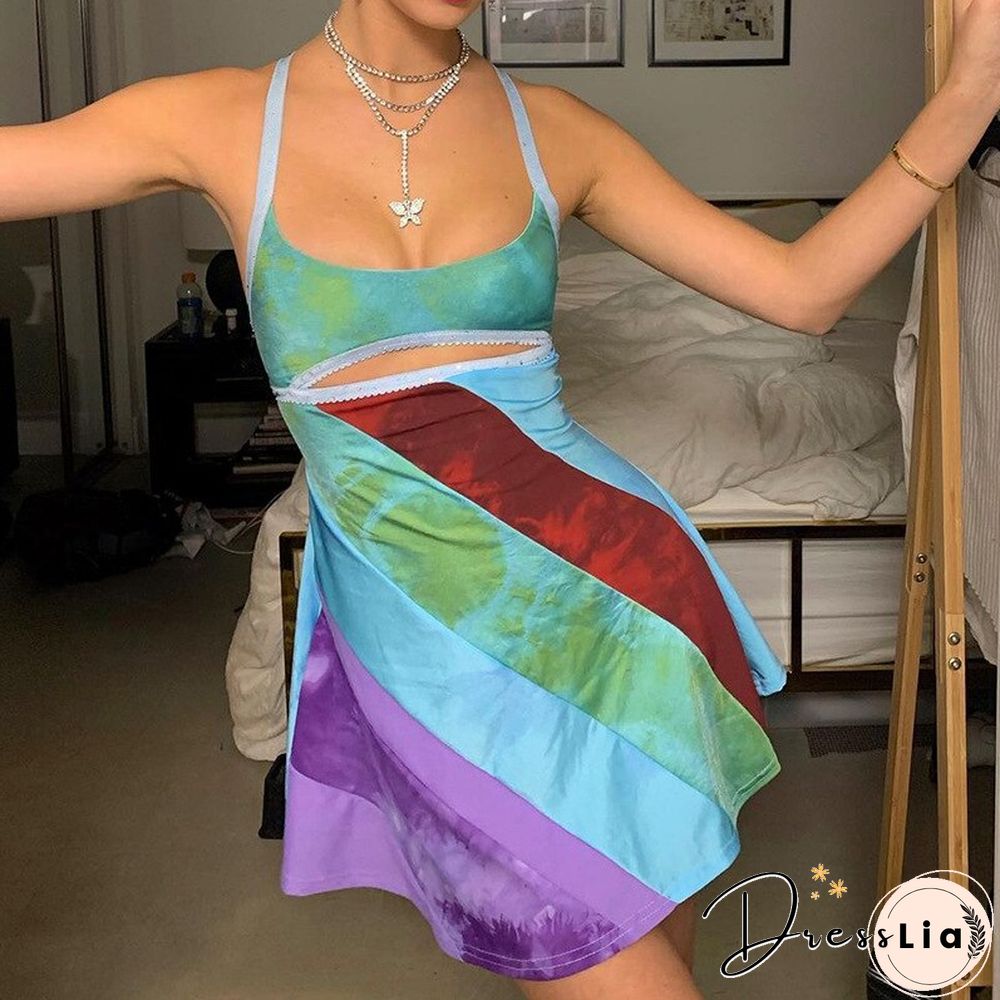 Sexy Summer Hollow Out Mini Dresses Women Vintage Patchwork Beach Dress Elegant Boho Outfits Evening Korean