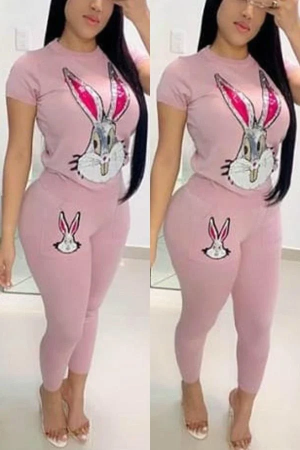 Fashion Casual Cartoon Pattern Pants Set
