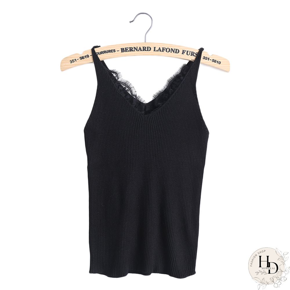 Sexy Women Plain Camisole Lace Splicing Double V Neck Vest Slim Sling Tank Tops