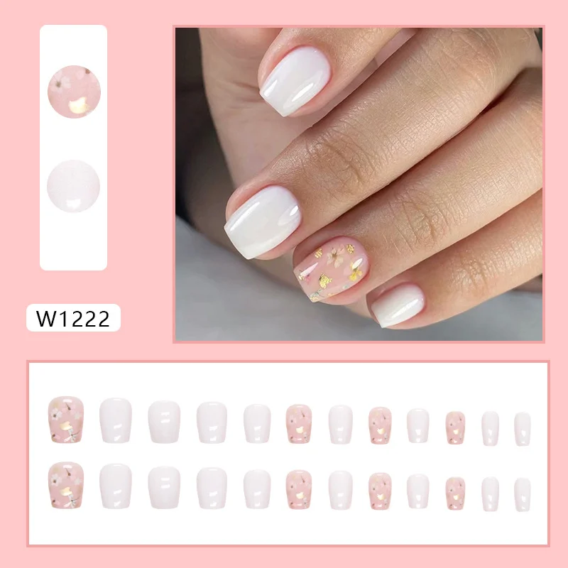 Churchf Churchf And Broken Flower Cute Little T-Shaped Short Ballet Fake Nails Pure Milk White Solid Nails Finished Nails