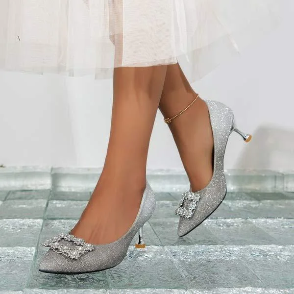 Women's Rhinestone Square Buckle High Heels shopify Stunahome.com