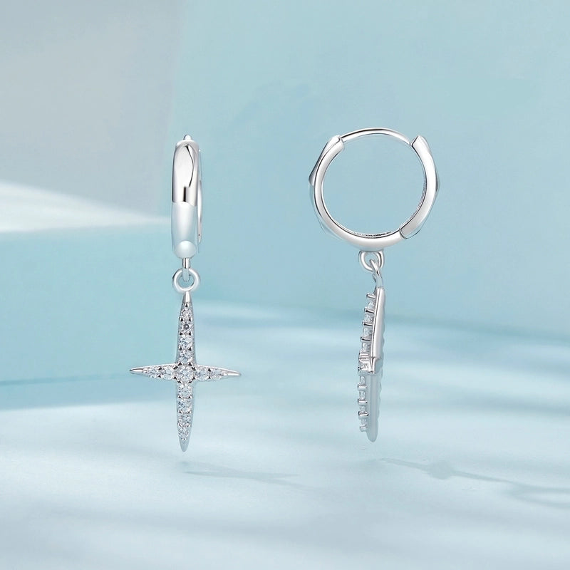 1 Pair White Gold Plated 925 Sterling Silver Zircon Star Drop Earrings