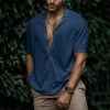 Solid Color Lapel Short-sleeved Linen Simple Shirt