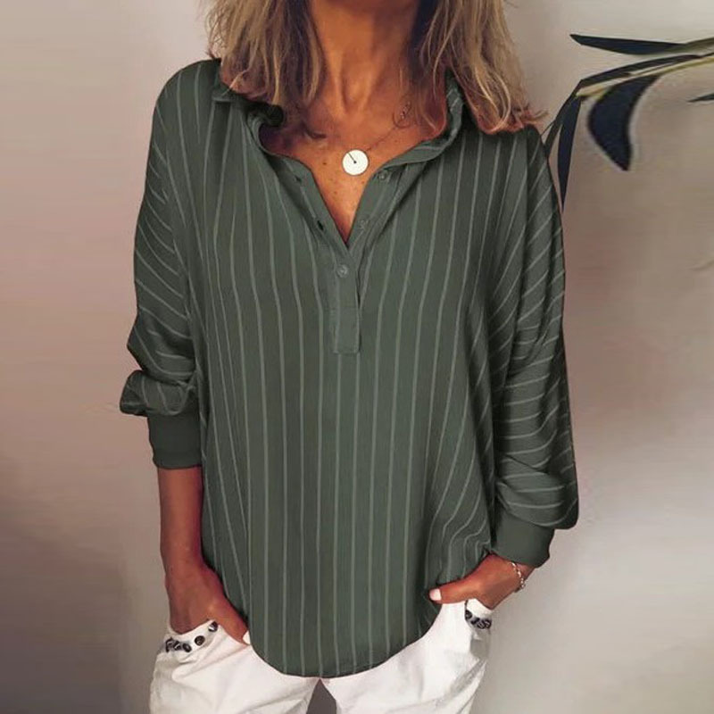Striped Loose Long Sleeve Blouse wearshes