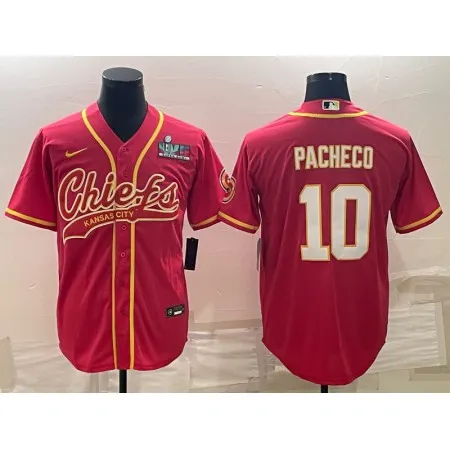 Men's Kansas City Chiefs #10 Isiah Pacheco Red With Super Bowl LVII Patch Cool Base Stitched Baseball Jersey JLTW
