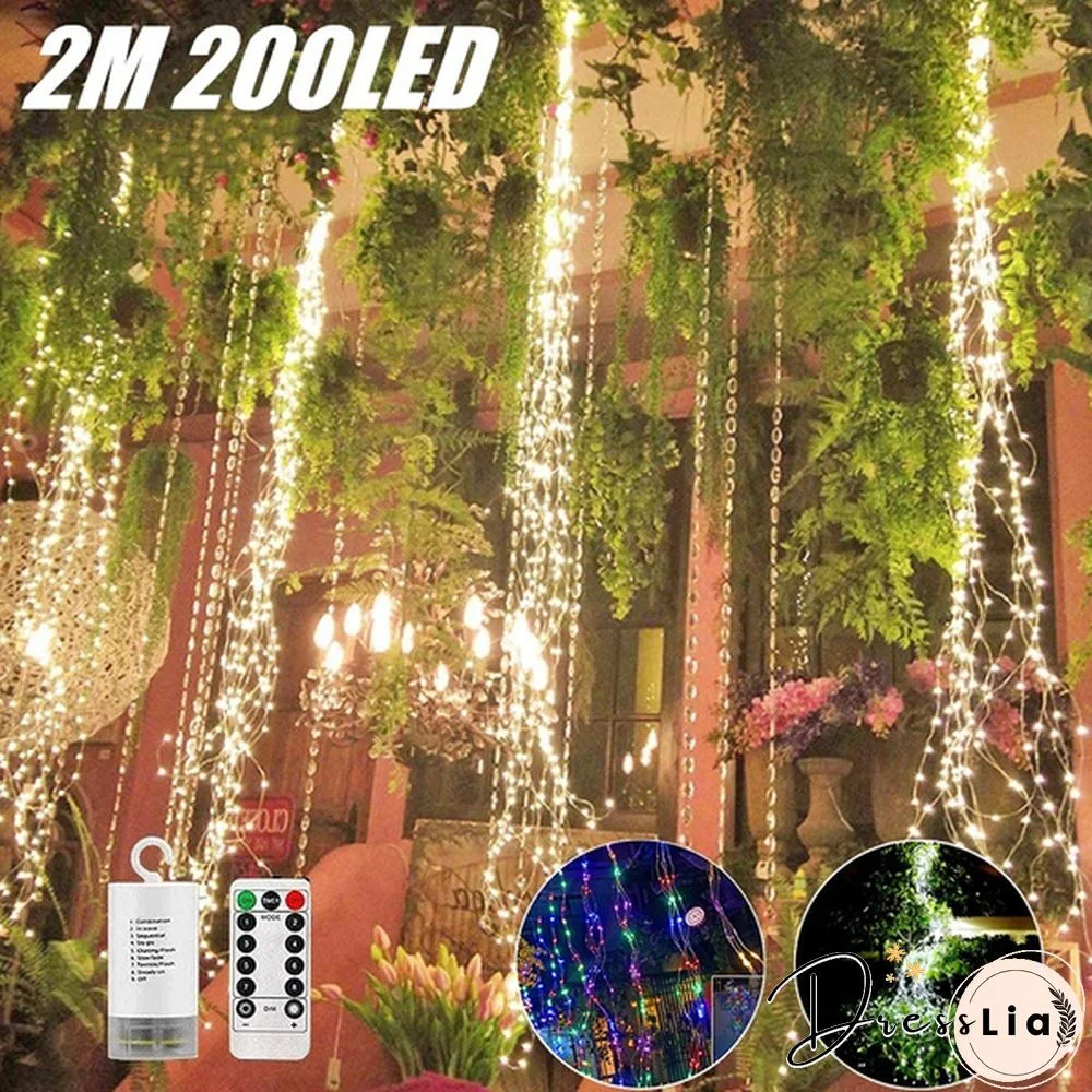 200 LEDs 10 Strands Waterproof Hanging Twinkle Fairy Lights Waterfall Vine String Lights Battery Operated Silver Wire Branch lights with Remote Timer for Garden Outdoor Bedroom Party Christmas Tree