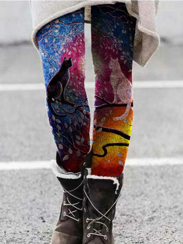 Kitty Art Painting Print Cozy Leggings wearshes