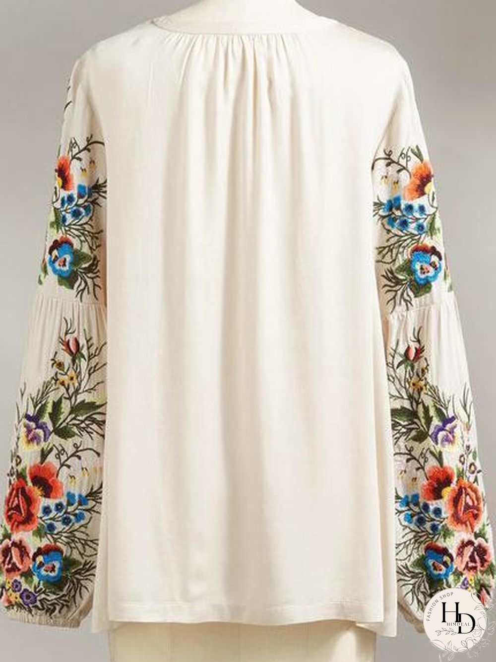 V-Neck Button Women Flower Printed Autumn Top