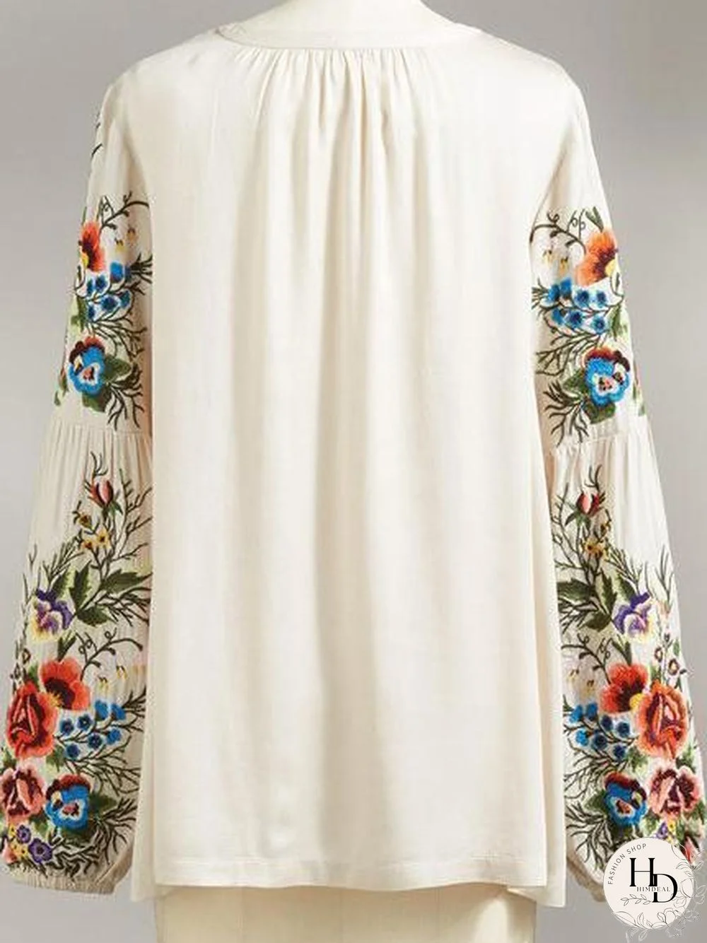 V-Neck Button Women Flower Printed Autumn Top