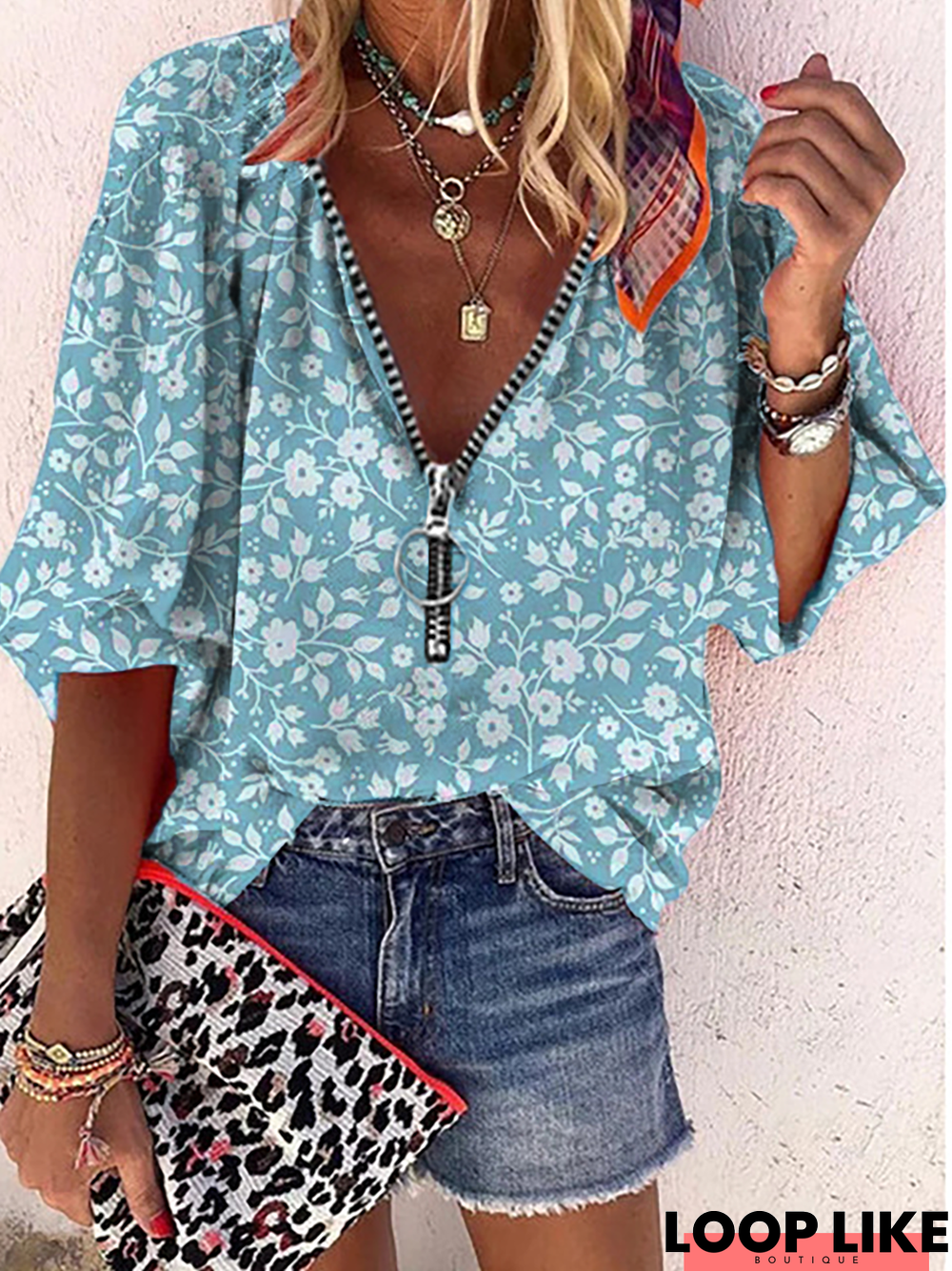 Plus size Floral Printed Sleeve Tops