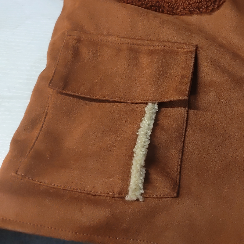 Men's Vintage Suede Patchwork Lamb Fleece Multi-Pocket Reverse Collar Outdoor Jacket