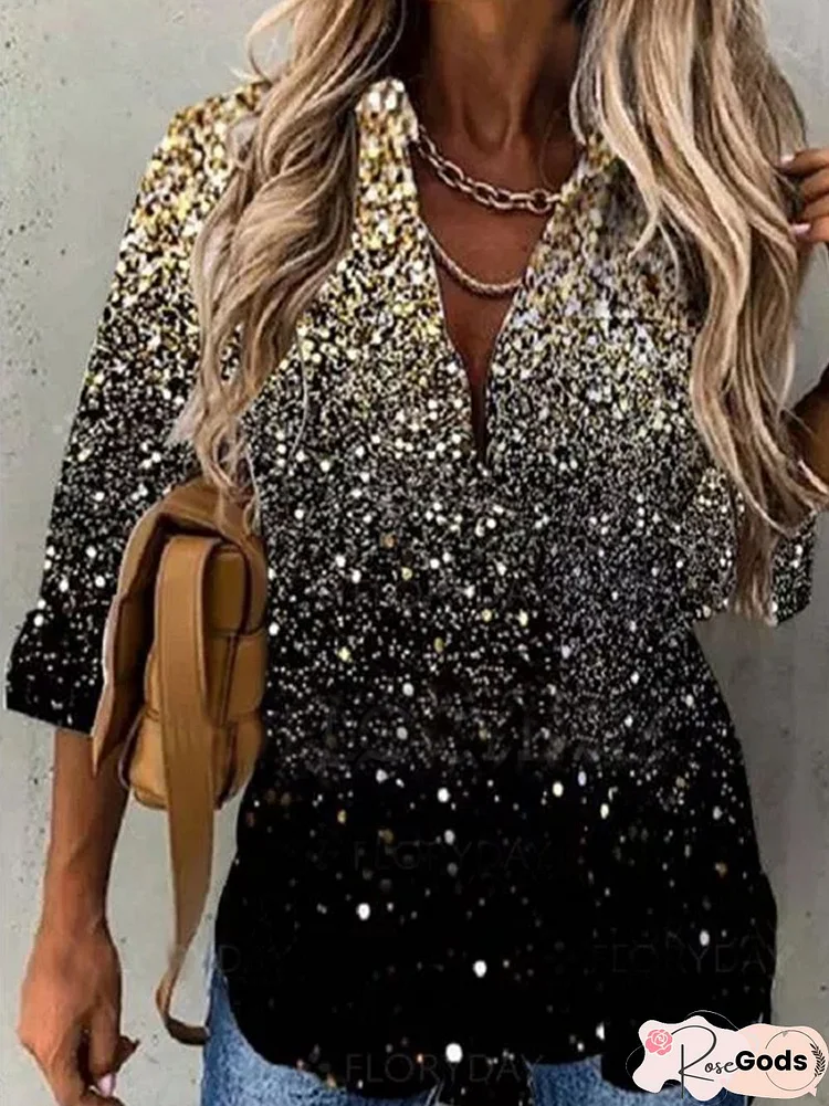 Elegant Loosen Shirt Collar Ombre Shirts & Tops