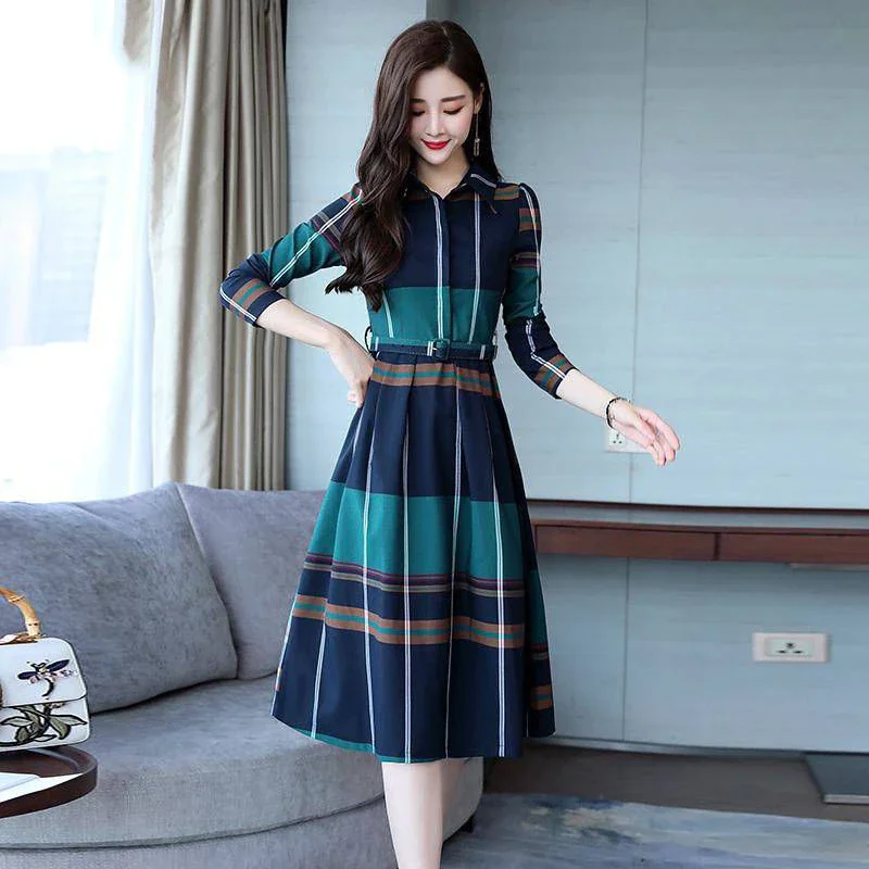 Jangj Lady Empire Patchwork Color Slim Long Sleeved Slender Comfortable Dress Fashion Spring Autumn Women's Clothing 2022