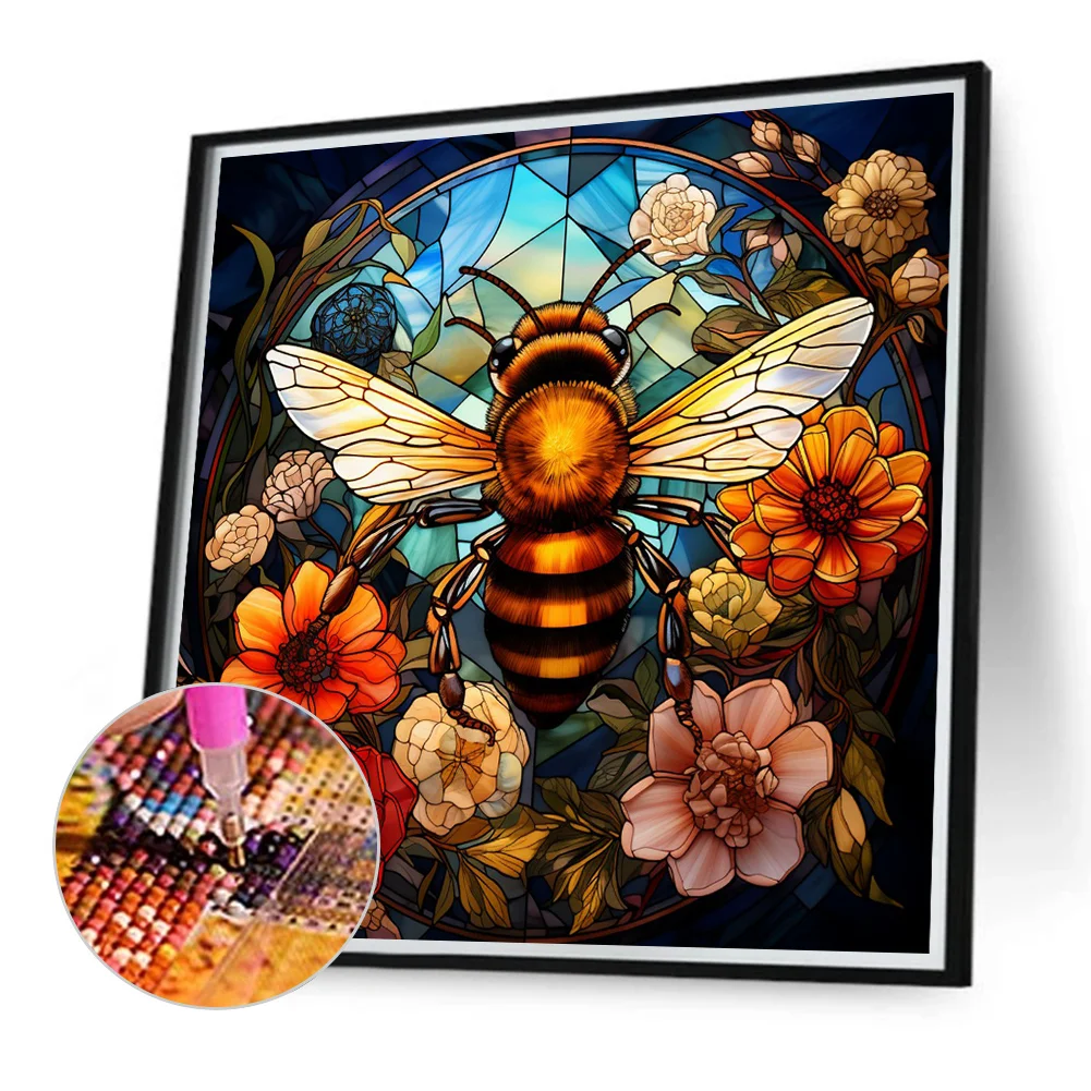 Diamond Painting - Full Round Drill - Stained Glass Flower Bee(Canvas|40*40cm)