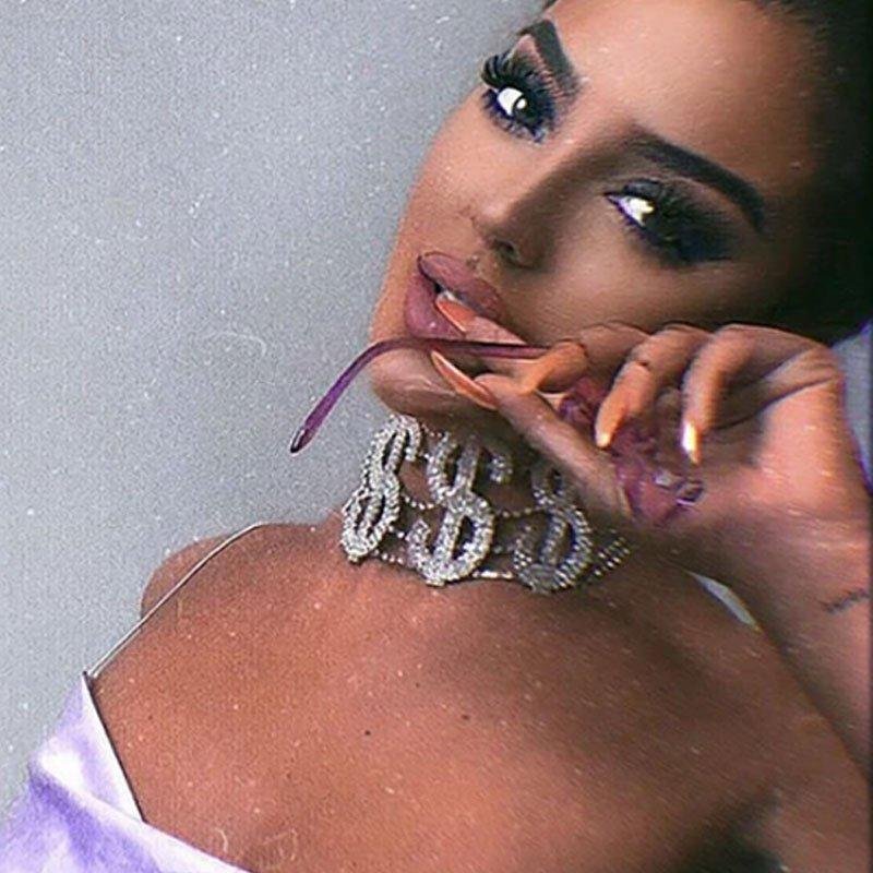 Rhinestone Chain Dollar Crystal Choker-VESSFUL