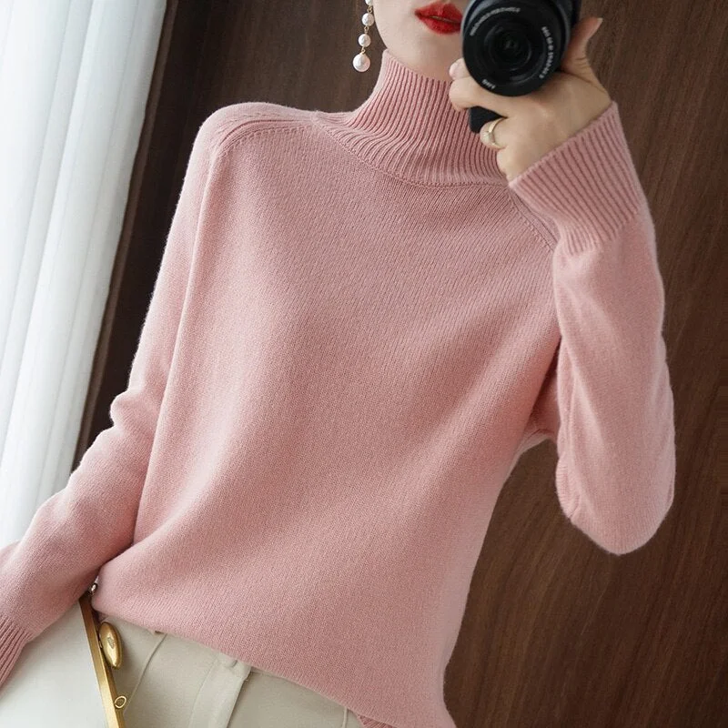Turtleneck Cashmere sweater  women winter cashmere jumpers  knit  female long sleeve thick loose pullover