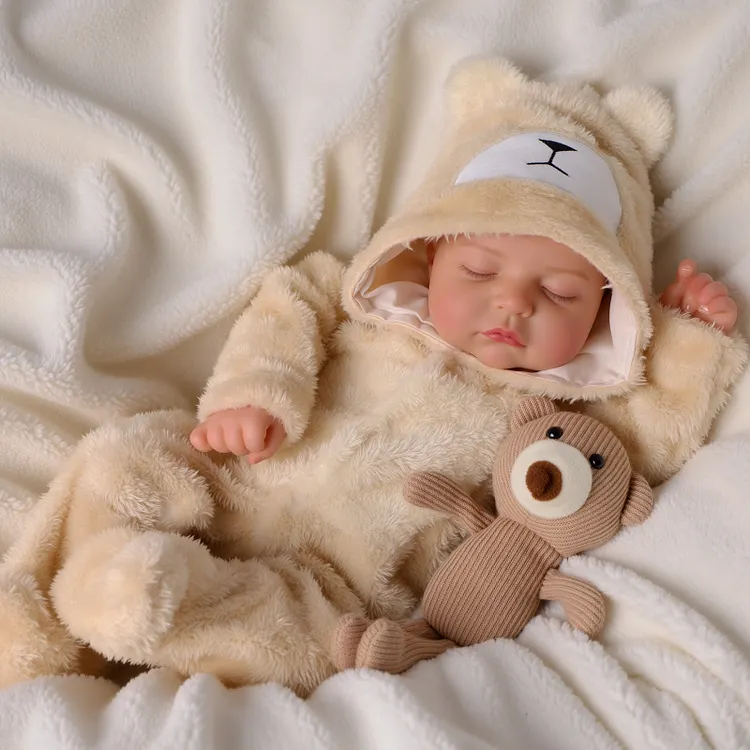 Babeside Elowen 20" Vinyl Reborn Baby Boy Doll Sleeping Little Infant in Cozy Plush Bear Outfit
