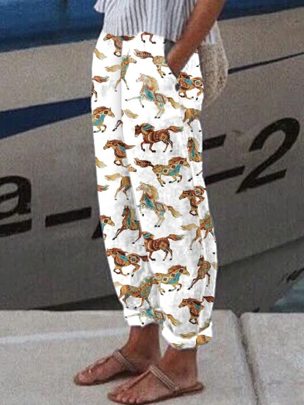 Women's Horse Printed Elastic Casual Pants