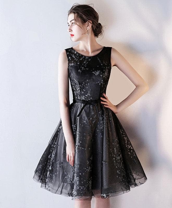 Black Tulle A Line Short Prom Dress, Homecoming Dress