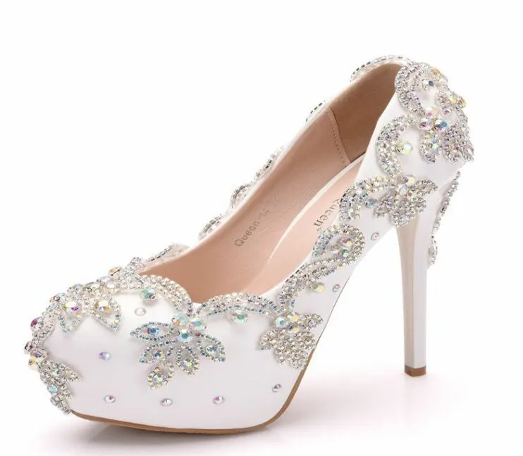 Breakj Breakj Cm High Heels Large Size Waterproof Table Single Shoes Women's Fine Heel Round Head Diamond Wedding Shoes Bridal Shoes Ball