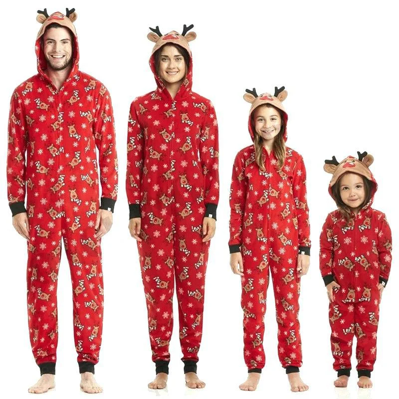Christmas Family Pajama Set 2022 New Year Costume Elk Ears Hooded