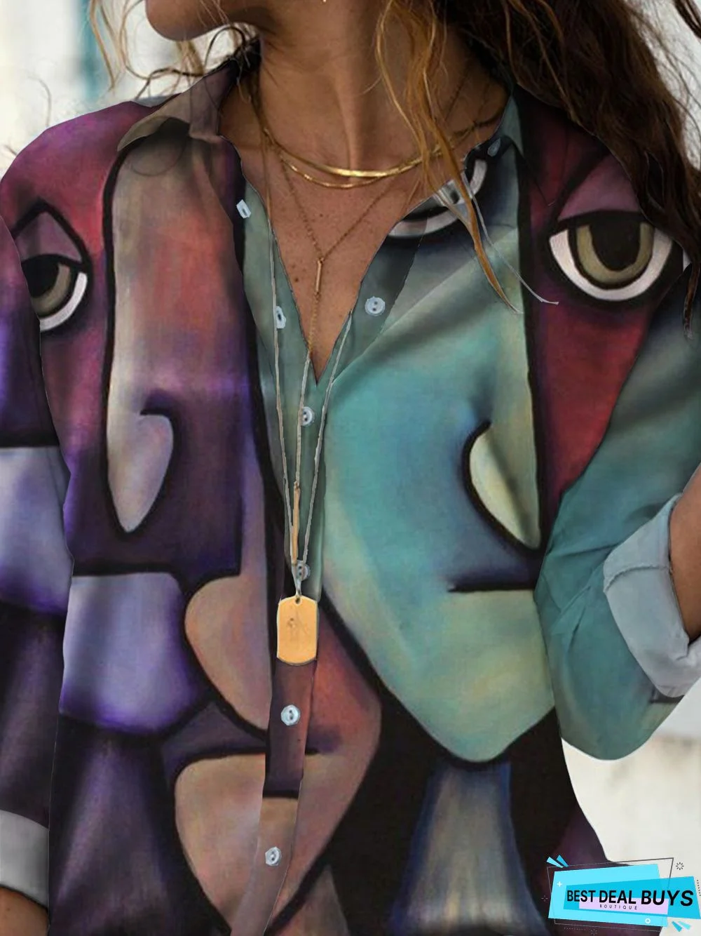 Abstract Long Sleeve Statement Blouse