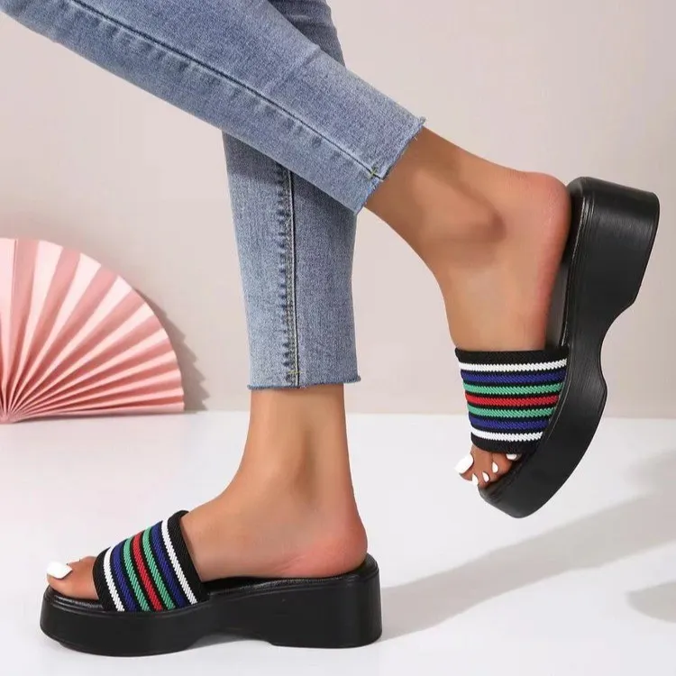 Breakj Breakj Word Thick-Bottomed Slippers Large Code 2025 New Thick-Bottomed Head Wide Strip Slippers Women's Shoes
