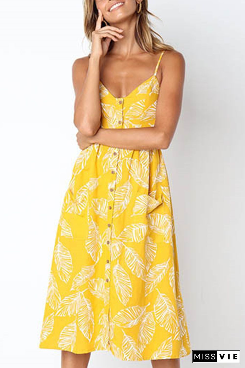 Casual Striped Floral Buckle Spaghetti Strap A Line Dresses