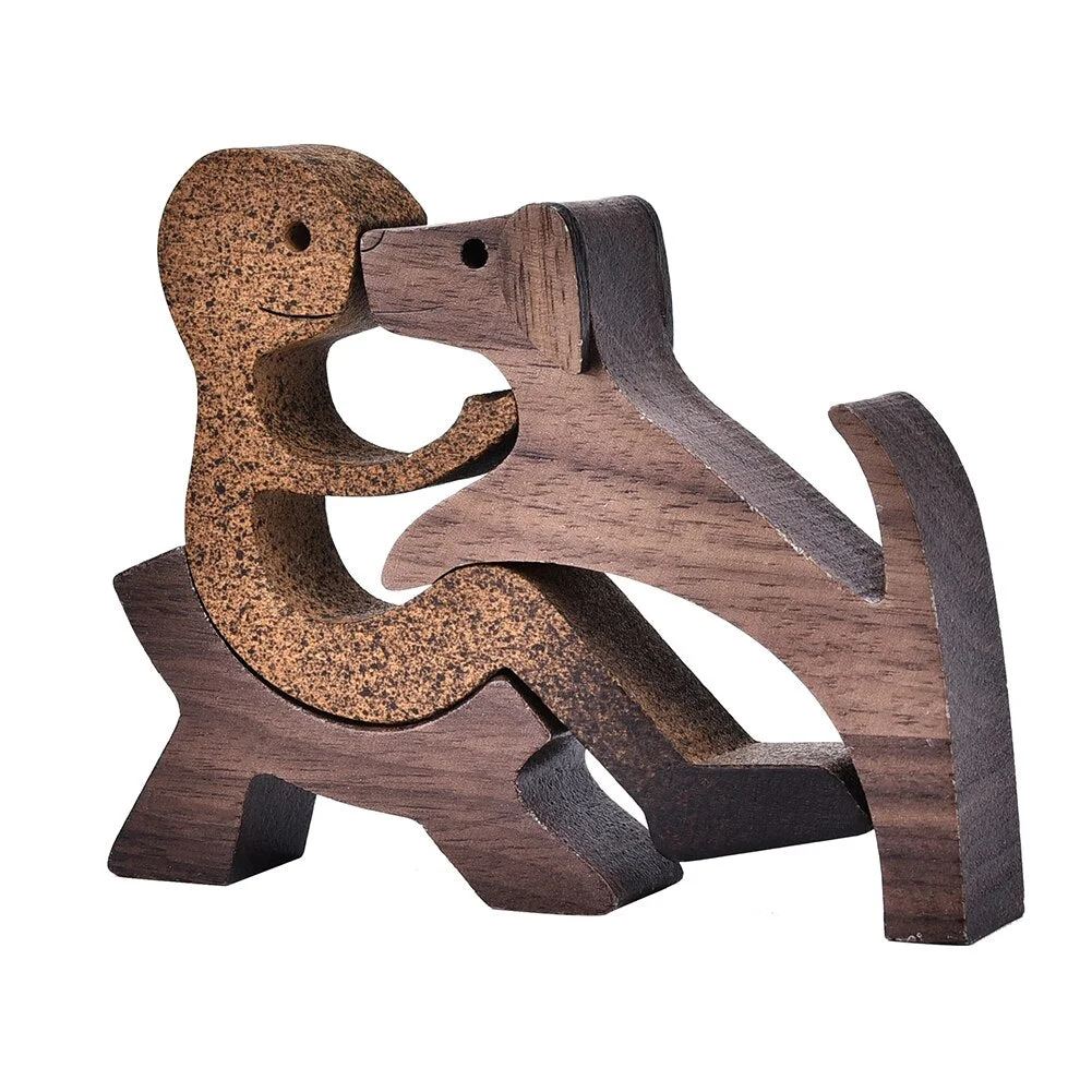 Handmade Wooden Sculpture Dog Figurines Craft Wood Home Decoration For Engraved Home Office Shelf Gift Natural