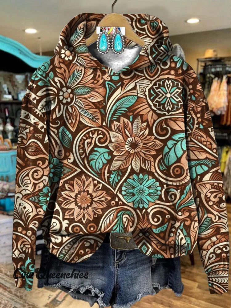Vintage Flower Art Print Casual Hoodie Sweatshirt Multicolor / S