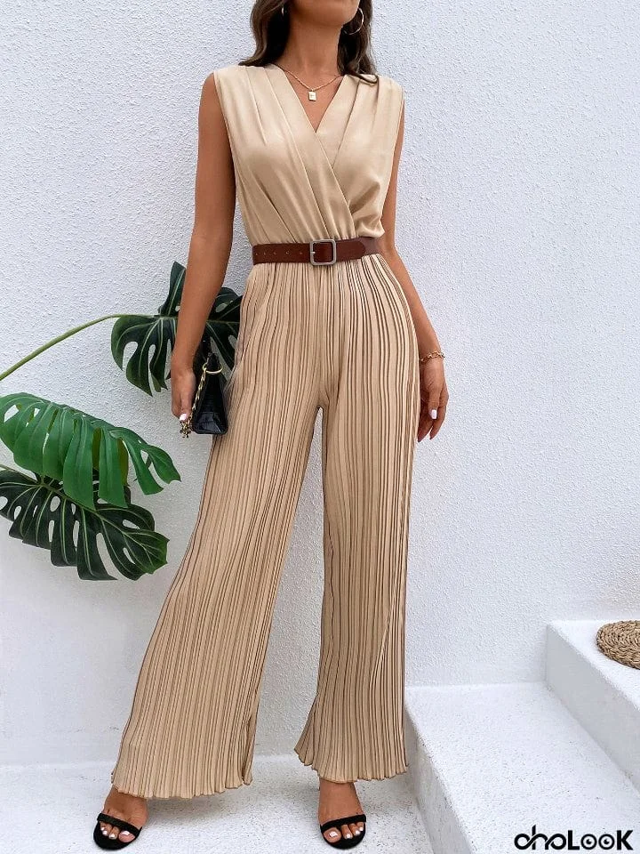 Pleated Sleeveless Straight Leg Jumpsuit