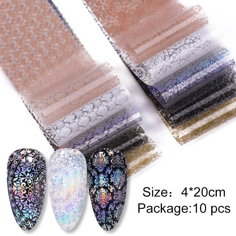 10Pcs/Bag Marble Nail Art Transfer Foil Sticker Flower French Tip Wraps Adhesive Decals Nails Decoration Manicures Accessories-Nail Inspo