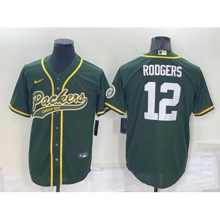 Men's Green Bay Packers #12 Aaron Rodgers Green Cool Base Stitched Baseball Jersey NHO4