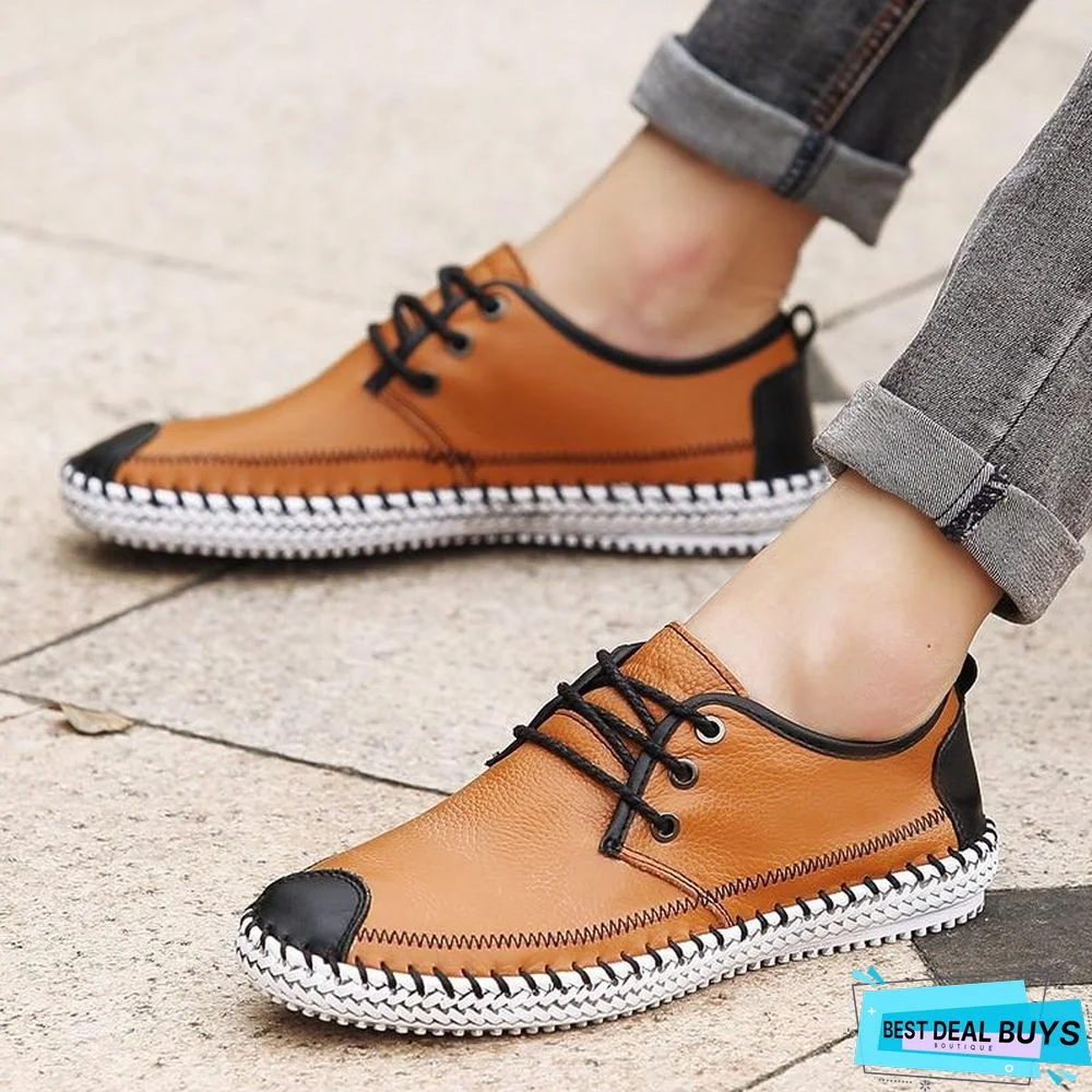 Men Breathable Comfortable Split Leather Men Loafers Flats Casual Shoes