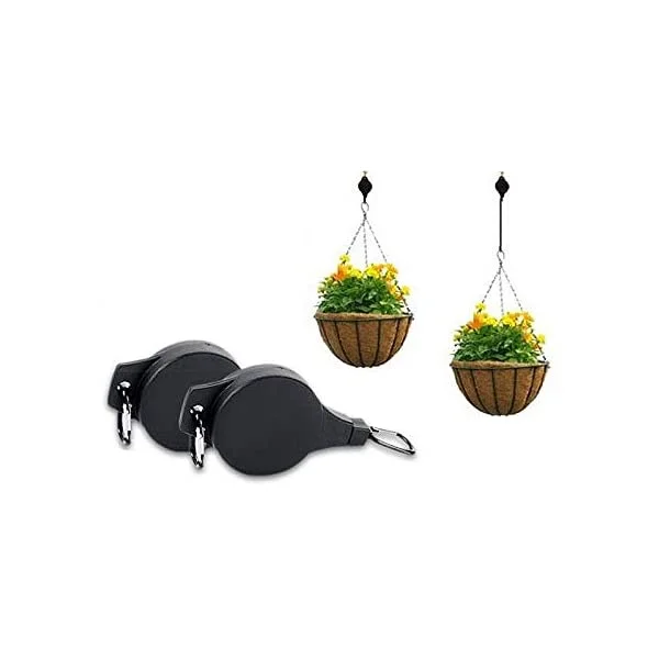 Retractable Hanging Basket Pull Down Hanger Pulley Garden Baskets Plant Pots Hanging Basin Retractable Hook Greenhouse