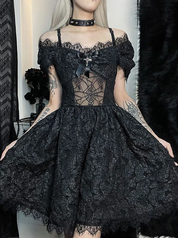 Gothic Lolita Dresses Lace Short Sleeve Women Dresses Novameme