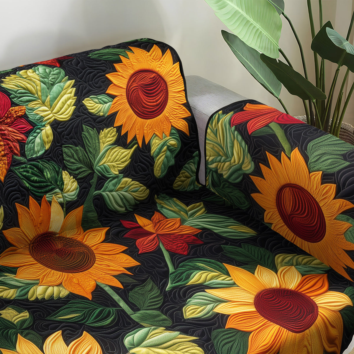 Radiant Sunflower Fields Quilted Sofa Cover NCU0PT1615 everthome