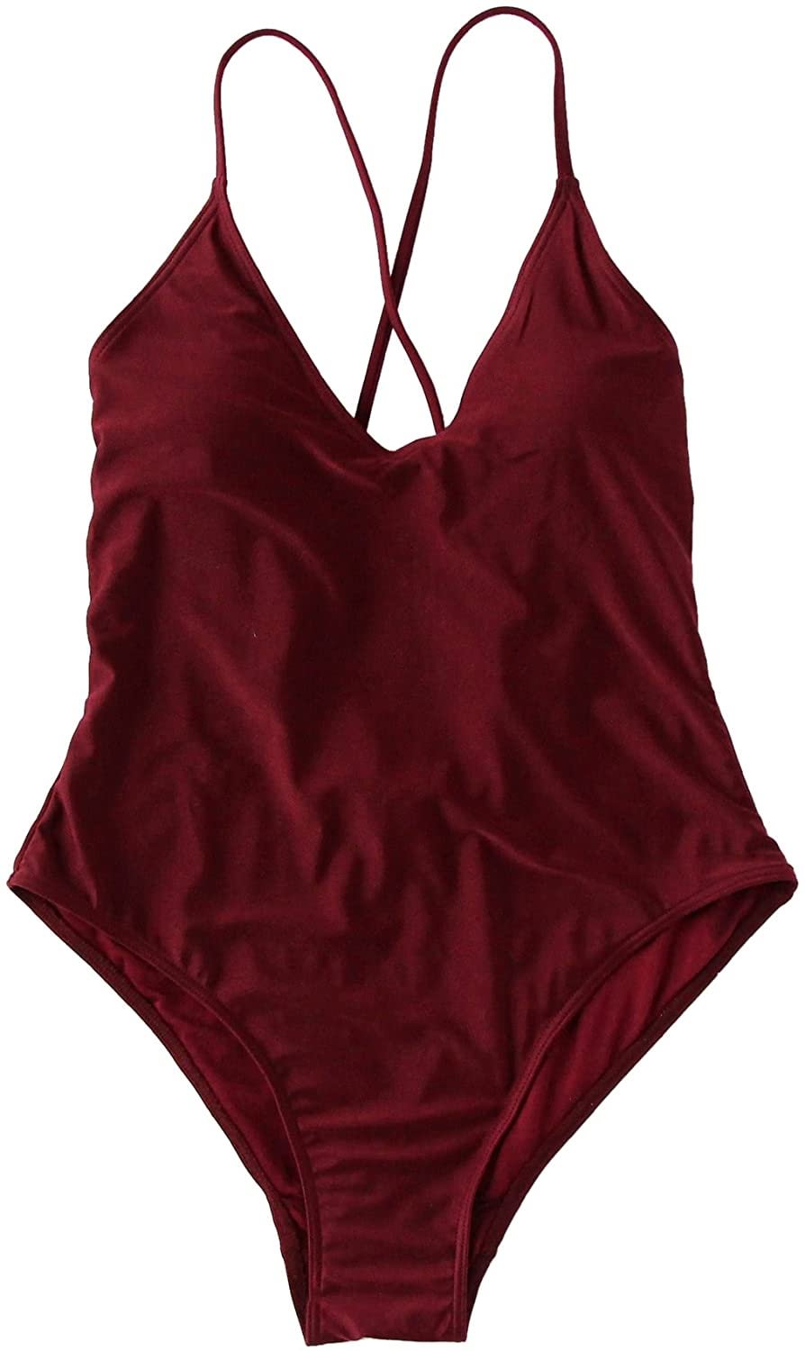 Women's Plunge Neck Cross Back High Cut One Piece Bathing Suits Swimsuit