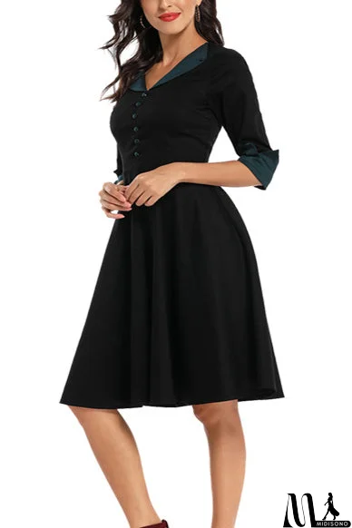MidiSono - Colorblock Buttoned Cuffed Sleeve Prom Dress
