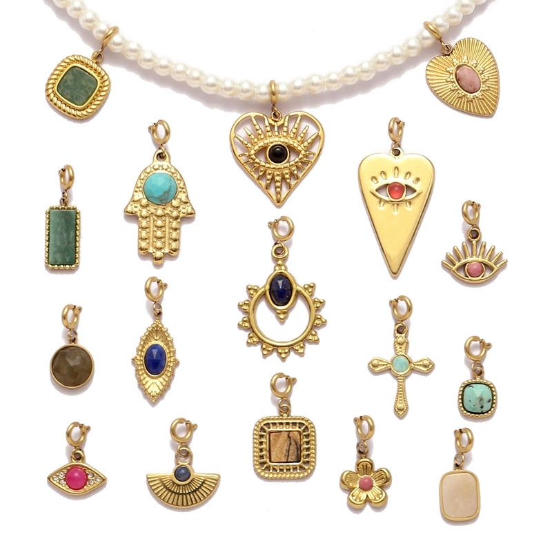 3 PCS/Package 15 * 33mm Titanium Steel Natural Stone Heart Shape Eye Pendant Jewelry Accessories