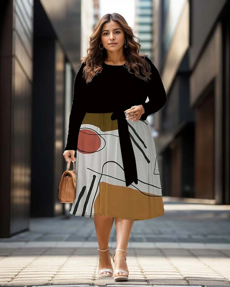 Plus Size Women's Abstract Prints Cross Back Dress