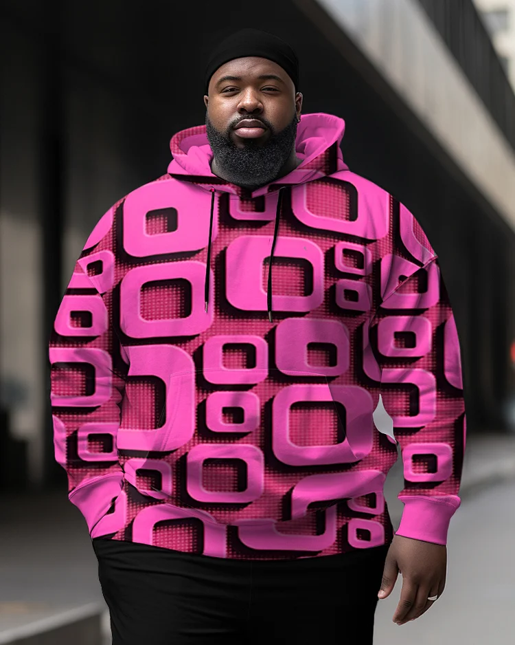 Men's Plus Size Casual Pink Art Square Diamond Hoodie